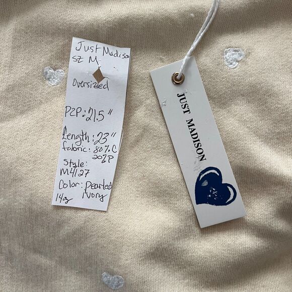 NEW Just Madison Hearts Cotton Sweatshirt  Embroidered Hearts ballon sleeve sz M - Picture 11 of 13